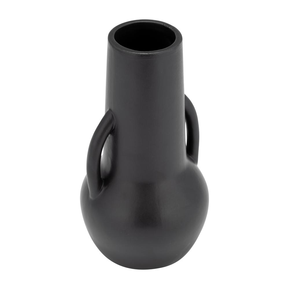 Cer,8",vase W/handles,black. Picture 4
