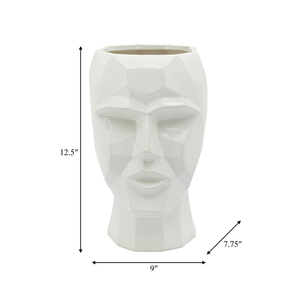 Ceramic, 12" Face Vase, White. Picture 9