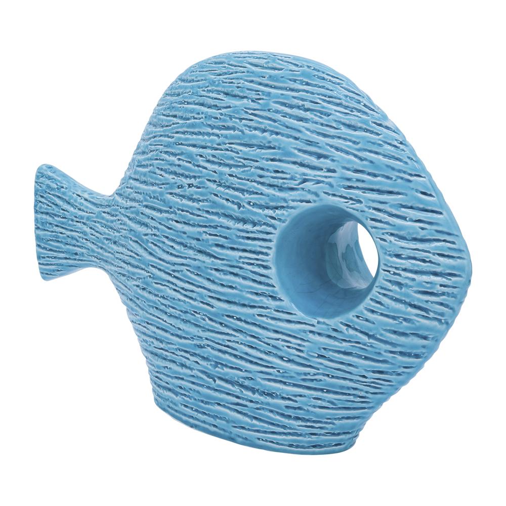 Cer, 14" Textured Fish, Blue. Picture 1