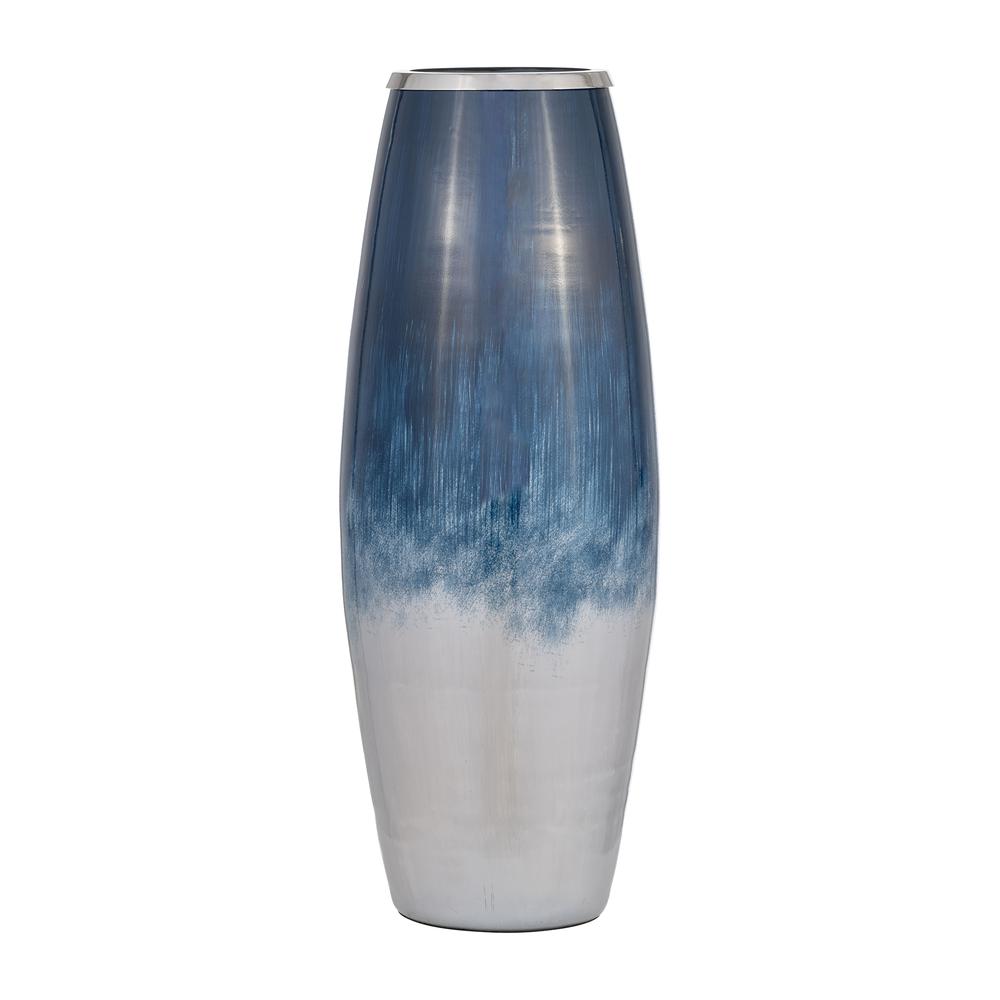 Glass,24"h Vase W/metal Rim, Blue/wht Ombre. Picture 1