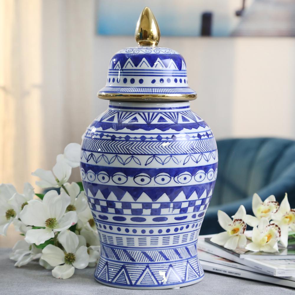 14" White/blue Temple Jar. Picture 5
