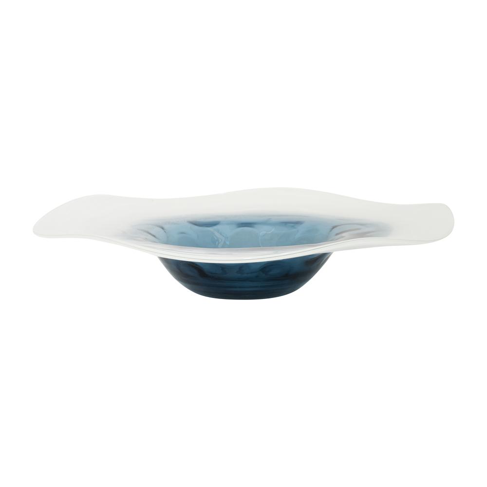 Glass, 12l" Blue Waters Bowl, Blue/white. Picture 1