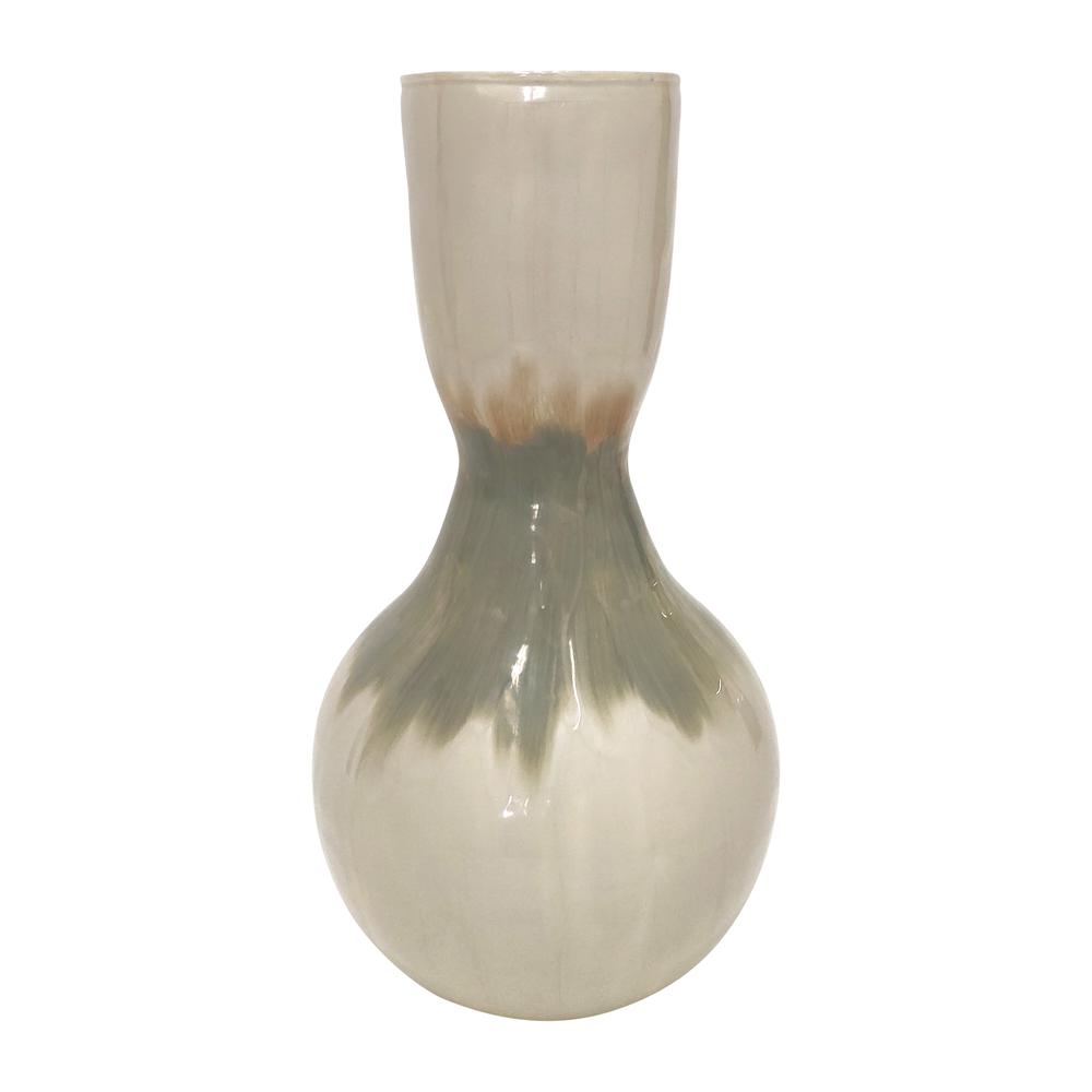 Metal, 18" Bulbous Vase, Pearl. Picture 1