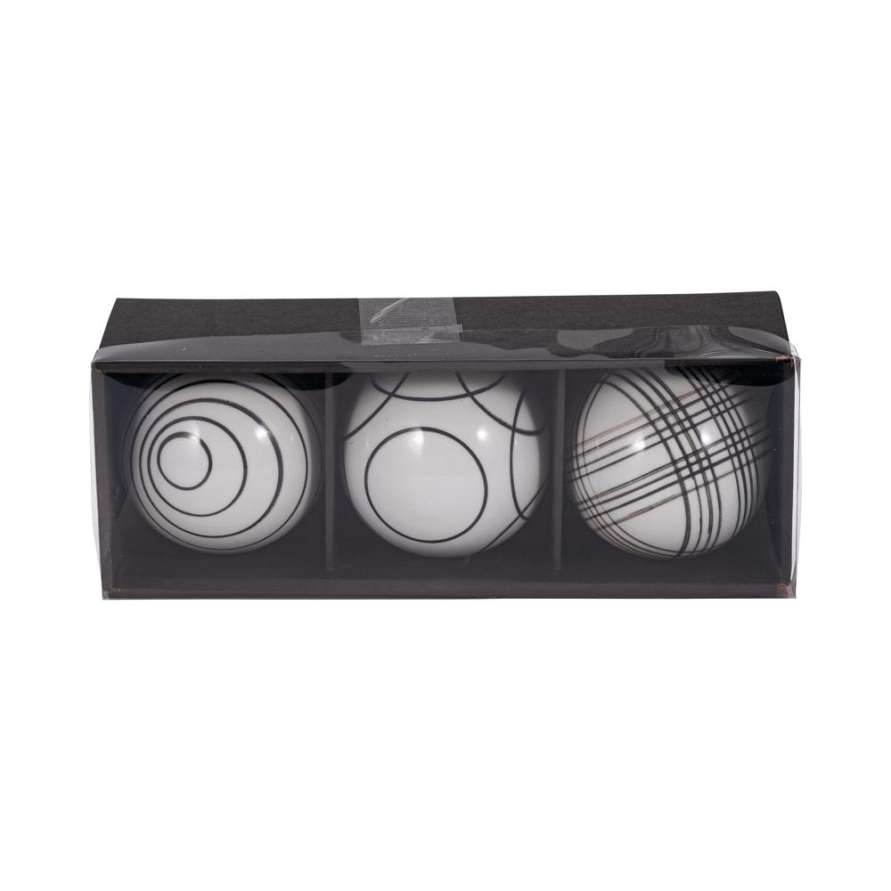 Cer, S/3 4" Assorted Painted Orbs, Black. Picture 1