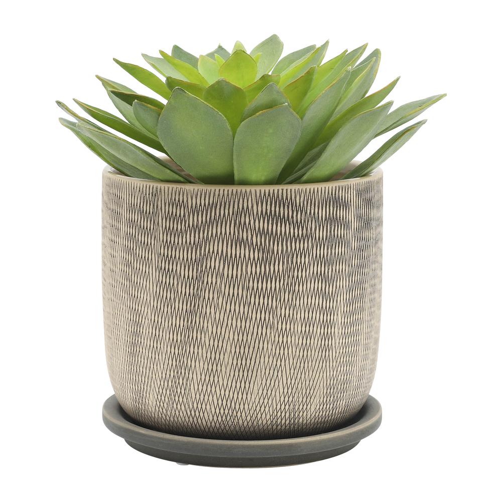 S/2 5/6" Mesh Planter W/ Saucer, Gray. Picture 6