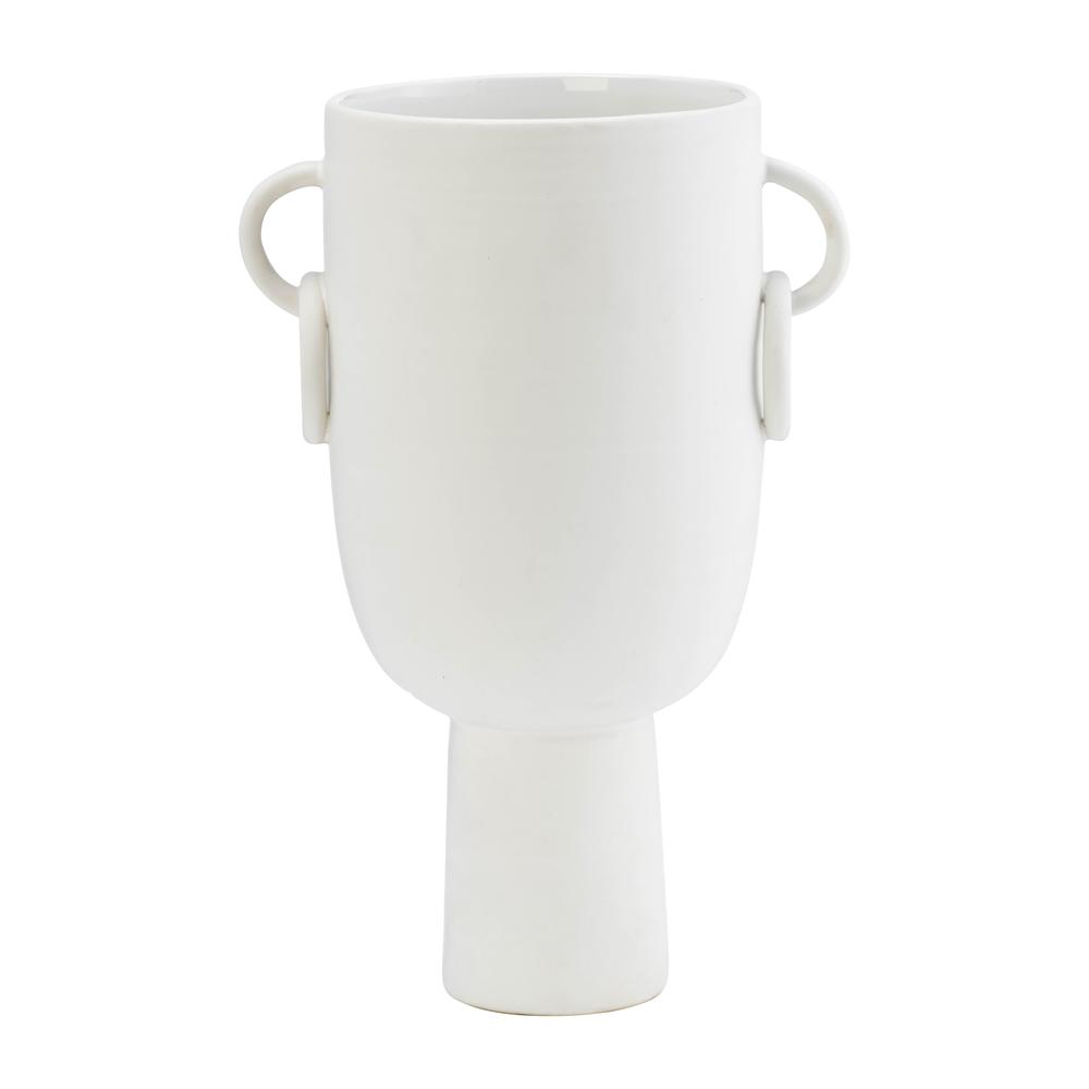Cer, 13"h Vase With Handles, White. Picture 2