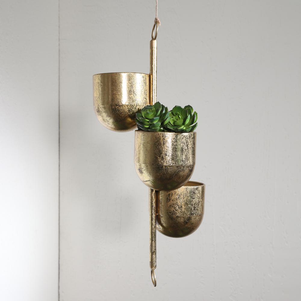Metal 4"  3-hanging Planters, Gold. Picture 9