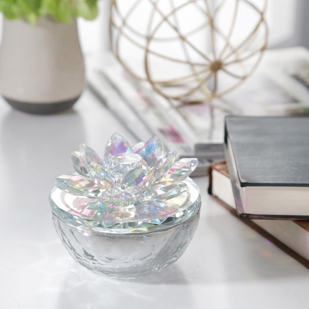 Crystal Lotus 5" Trinket Jar,rainbow. Picture 7