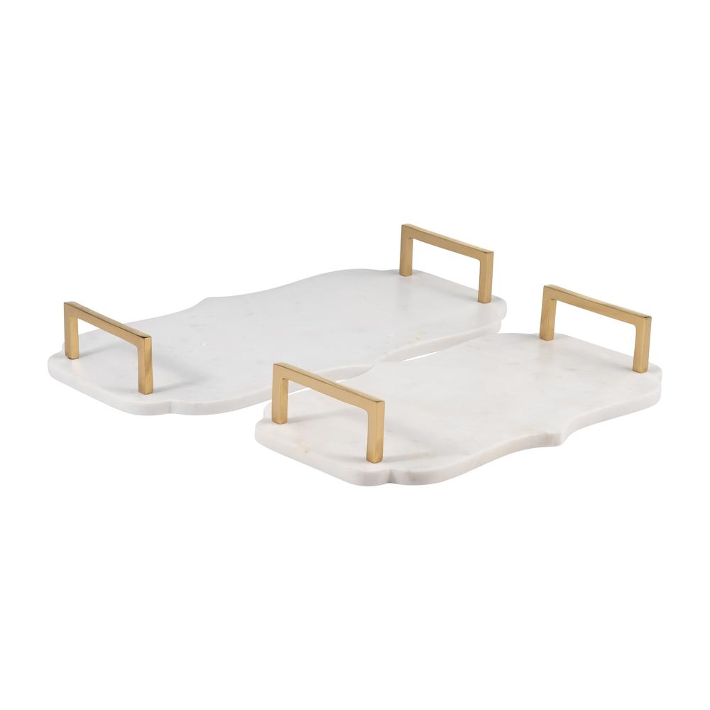 Marble, S/2 15/18"l Accent Trays, White. Picture 1