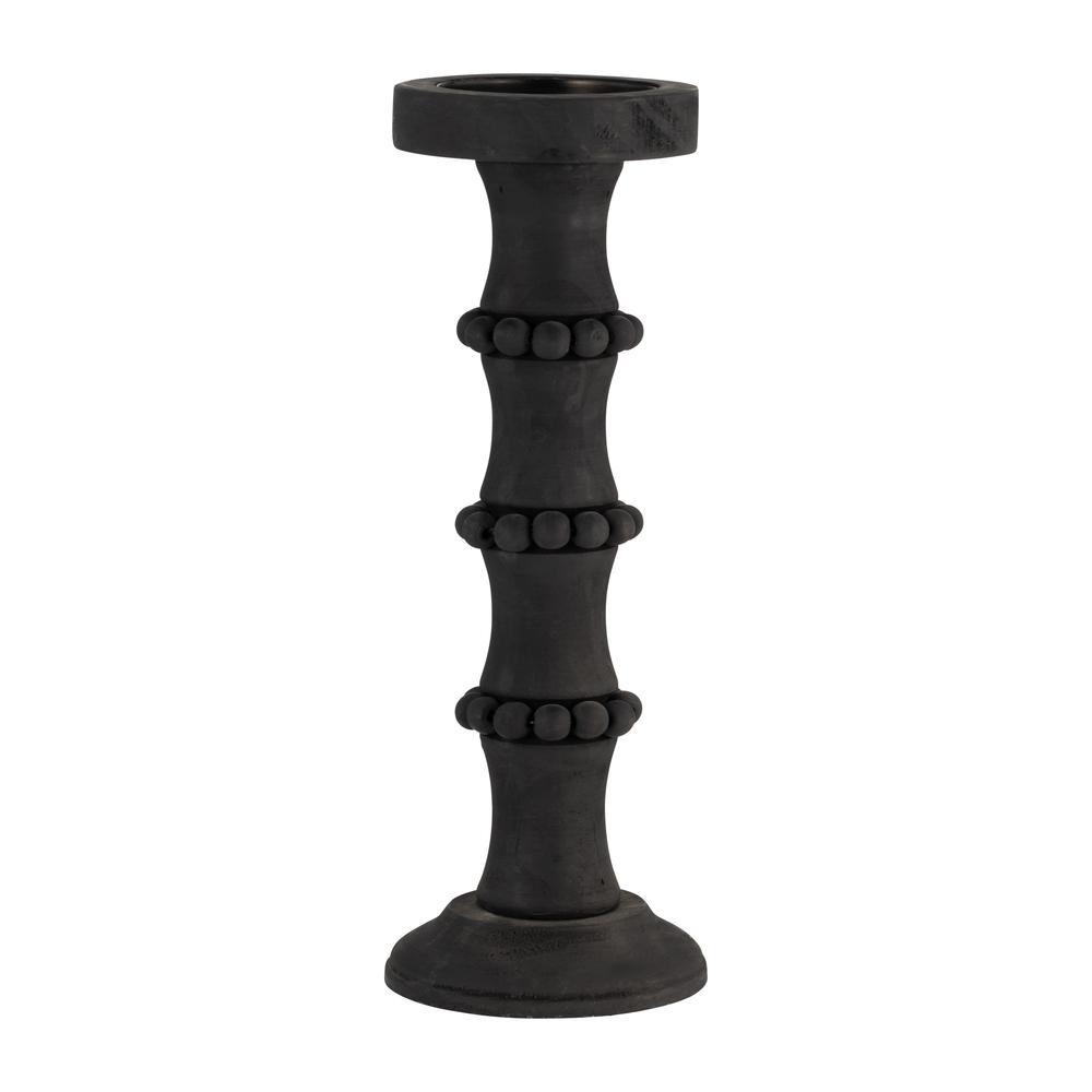 Wood, 14" Antique Style Candle Holder, Black. Picture 1