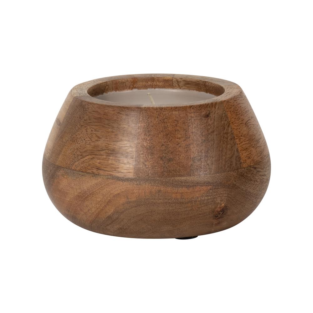 6" 10 Oz Vanilla Modern Wood Bowl Candle, Natural. Picture 1