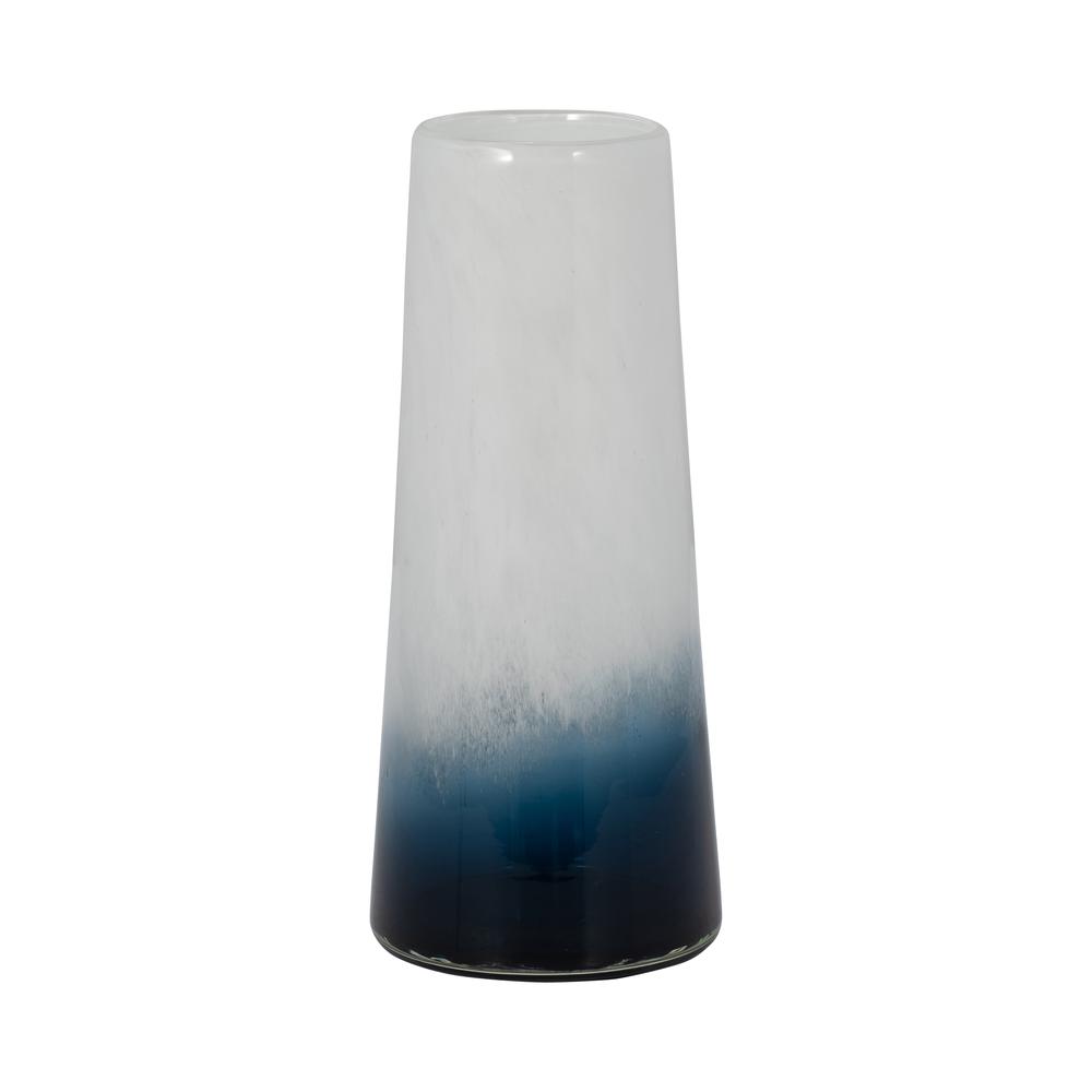 Glass, 11" Blue Waters Vase, Blue/white. Picture 1