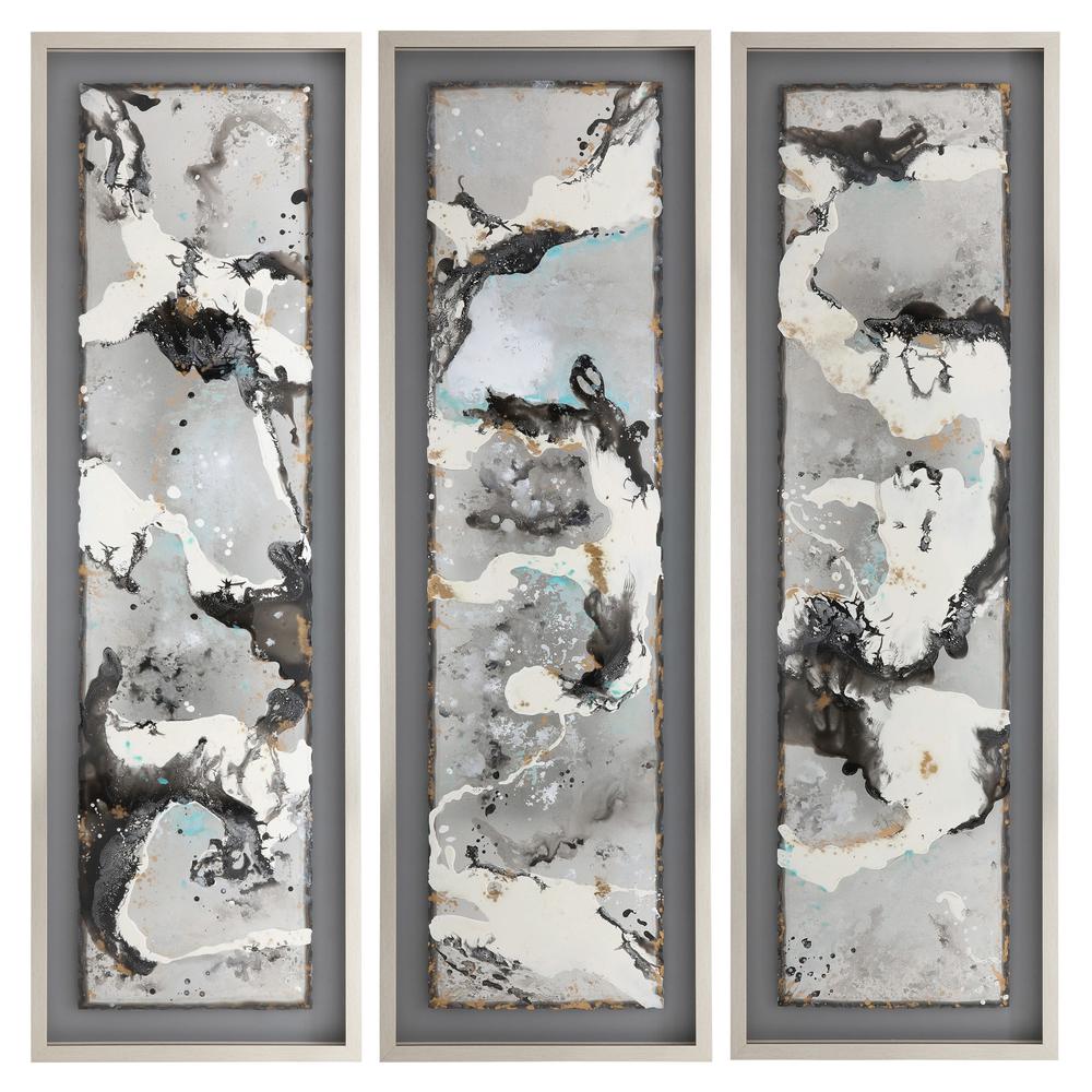 66x21 S/3 Abstract Canvas, Black On Silver Frame. Picture 1