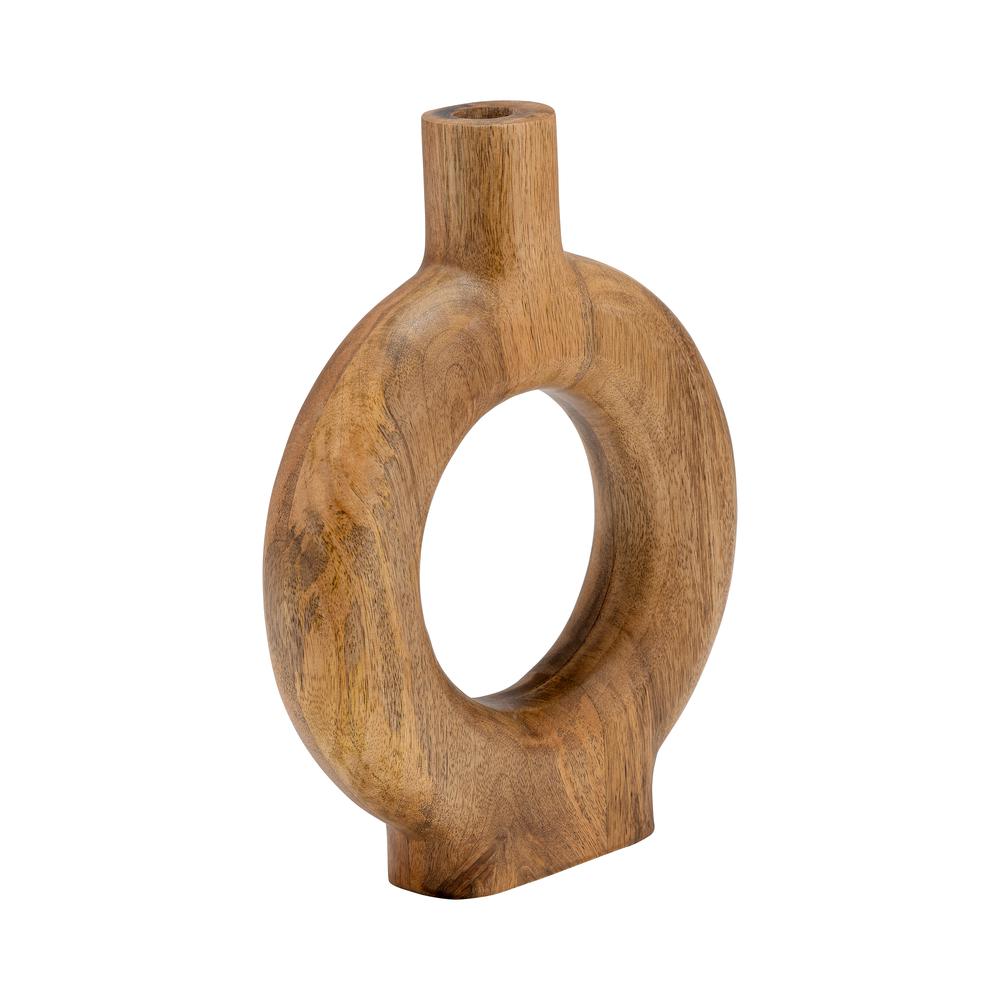 Wood, 12"h Donut Shaped Vase, Brown. Picture 3