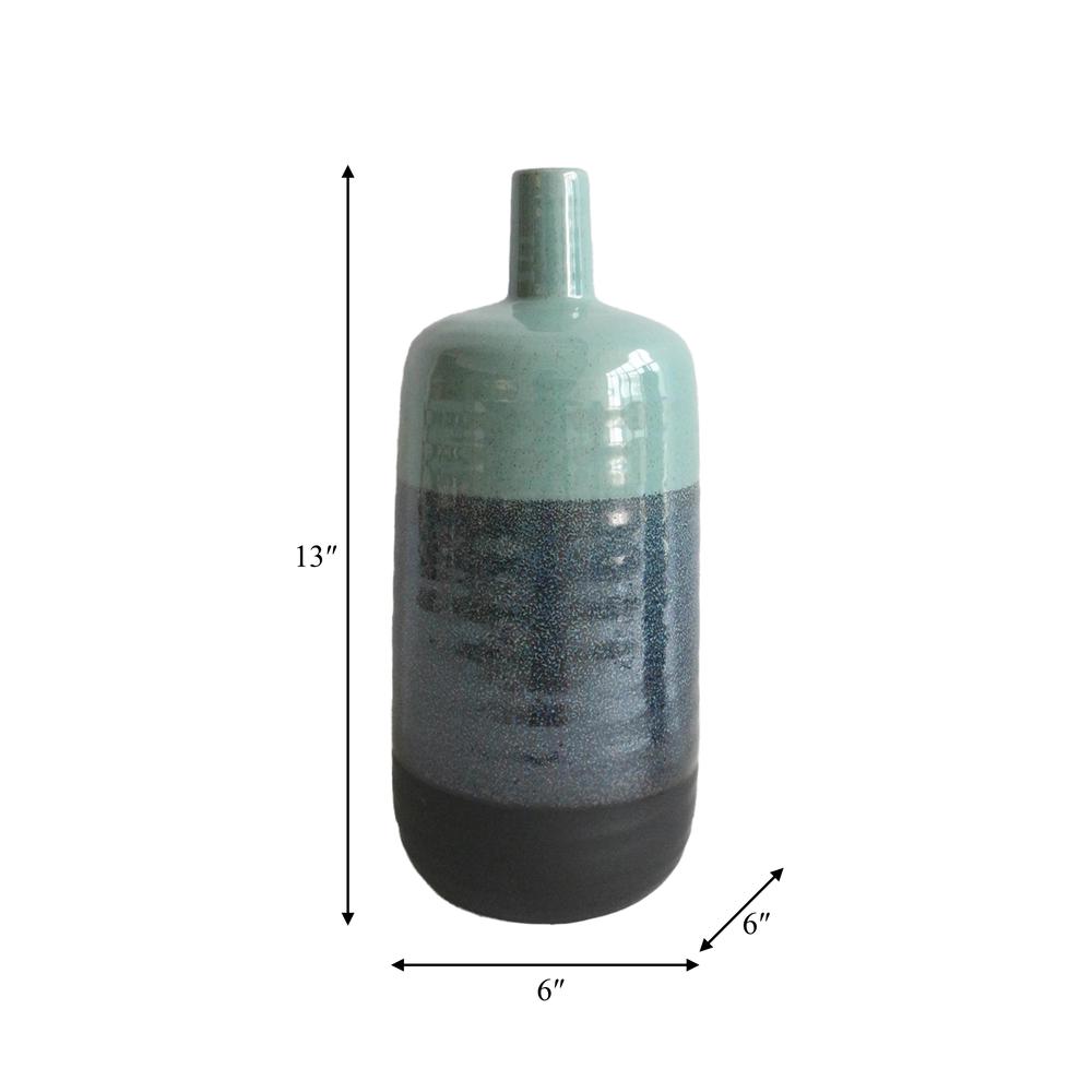 Ceramic 13", Tri-colored Speckled Vase, Aqua Grn. Picture 2