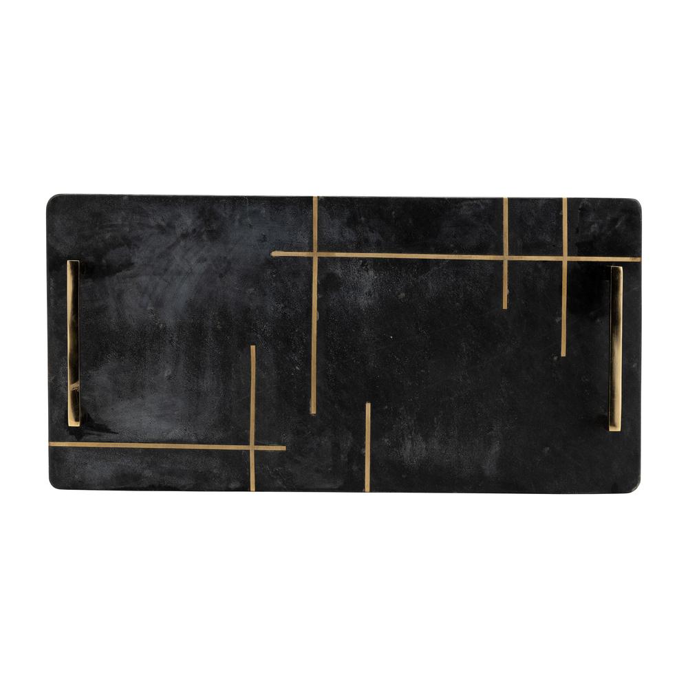 Marble,2"h,tray W/handles,black/gold. Picture 4