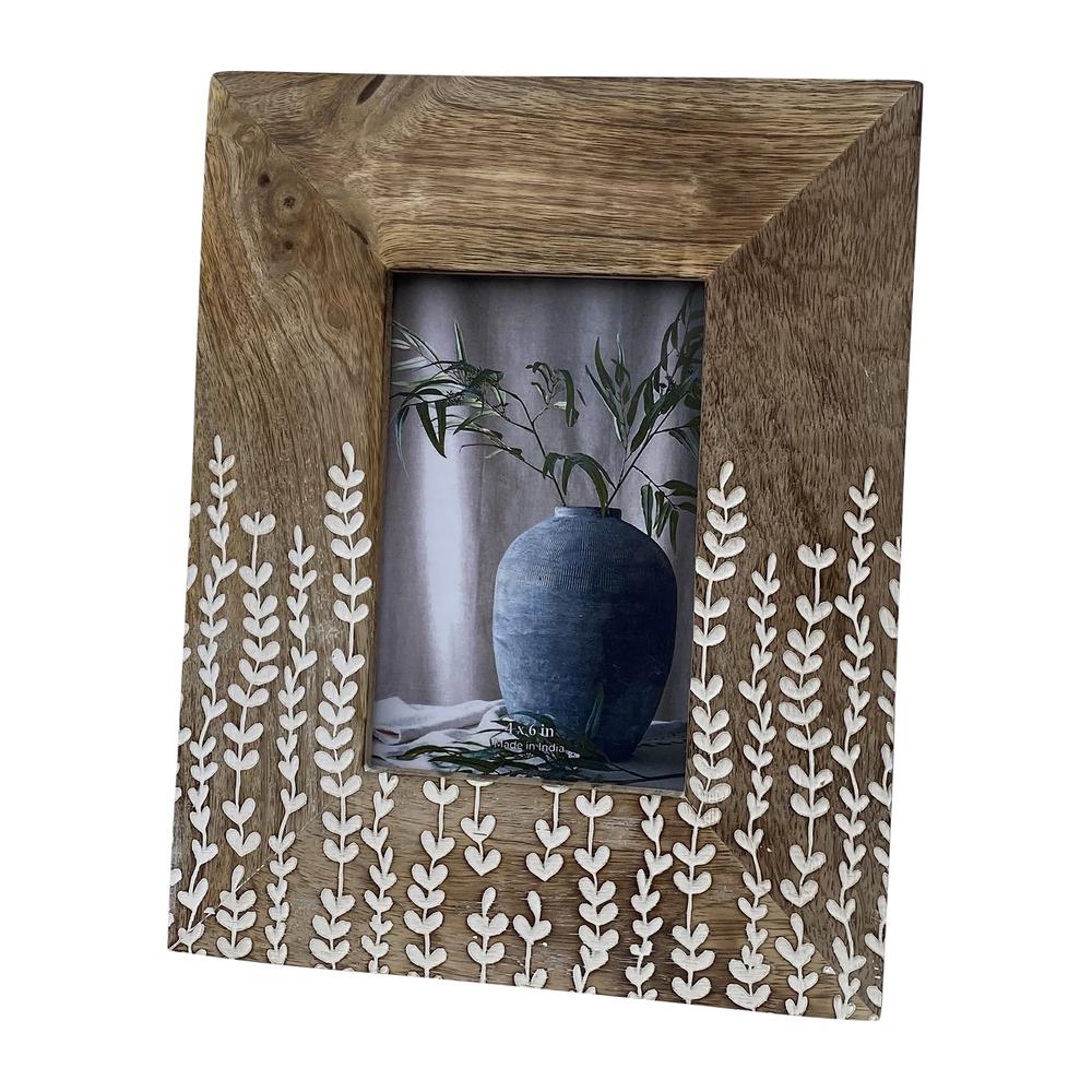 Wood, 4x6 Vines Photo Frame, Natural/white. Picture 1