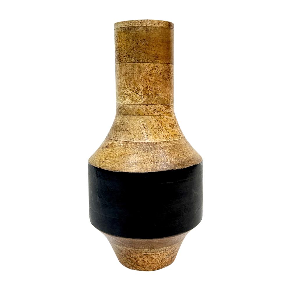 Mango Wood, 11" 2-tone Vase, Brown/black. Picture 1
