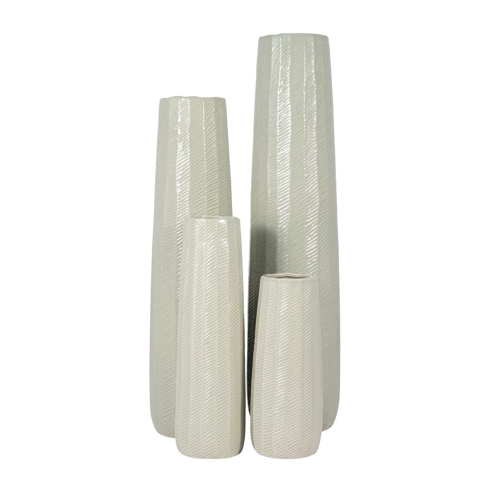 Cer, 12" Etched Lines Cylinder Vase, Cucumber. Picture 6