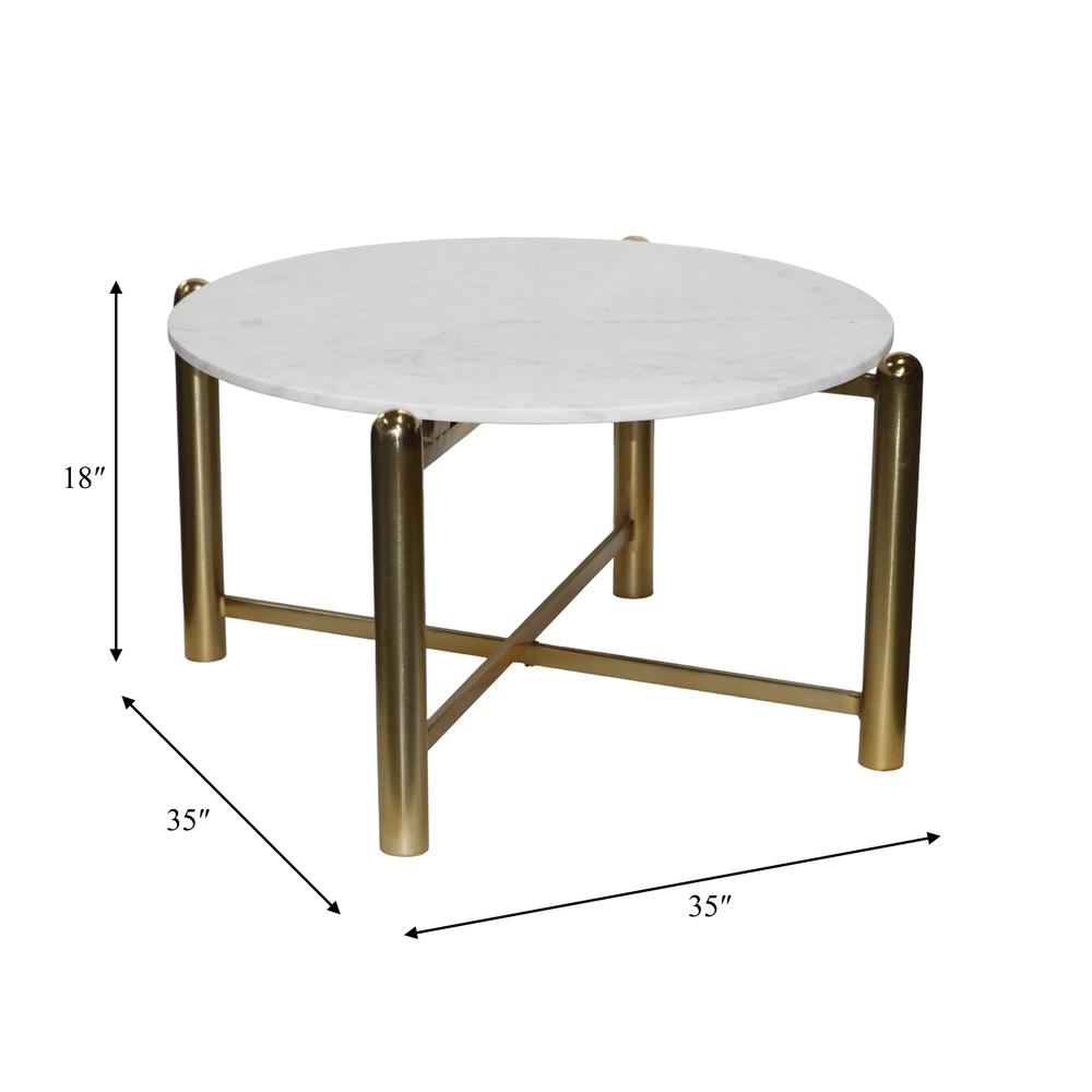 Metal, 35" Coffee Table, Gold/white. Picture 2
