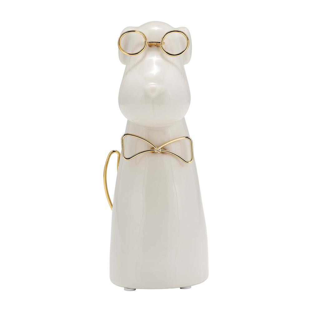 Cer 7"h, Puppy With Gold Glasses And Bowtie, Wht. Picture 1