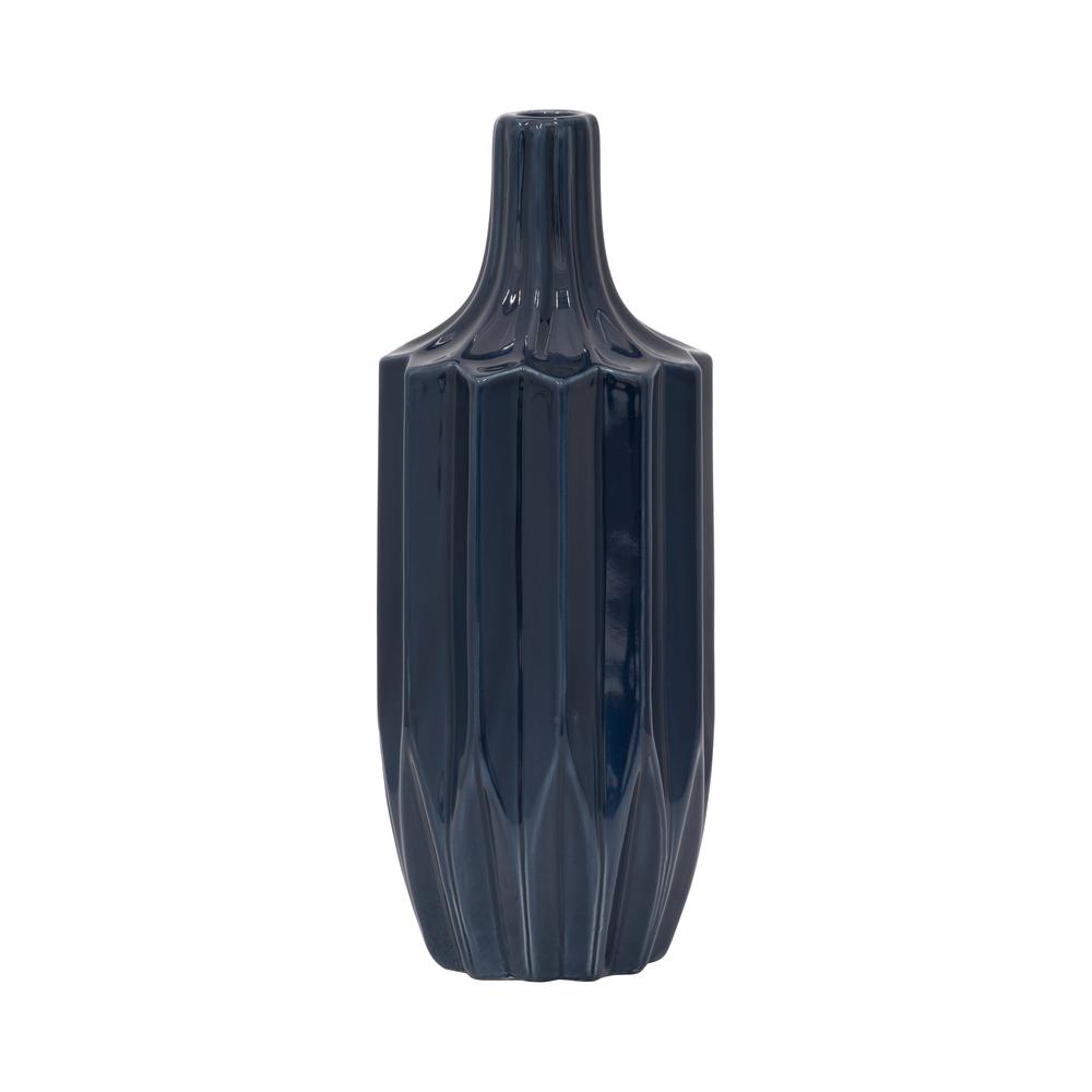 Cer, 13" Fluted Vase, Navy. Picture 1