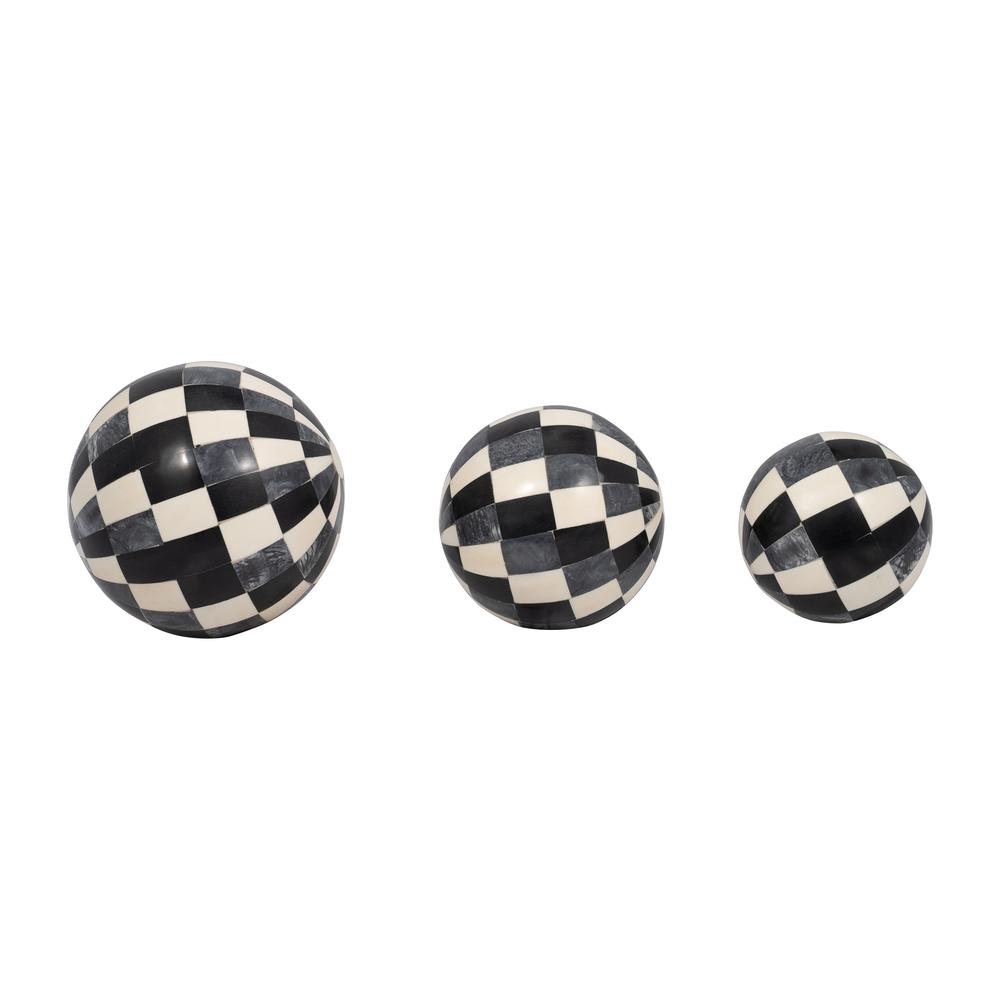 Resin, S/3 4/5/6" Checkered Orbs, Multi. Picture 2