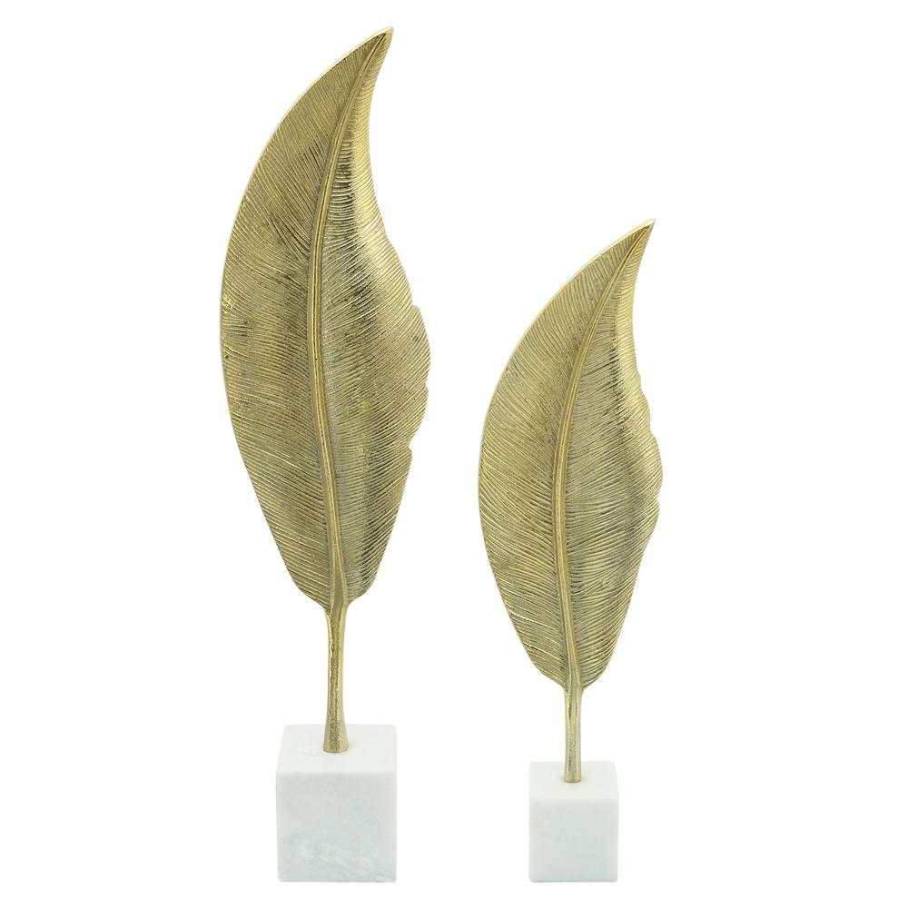 Metal, 28"h Leaf On Stand, Gold. Picture 3