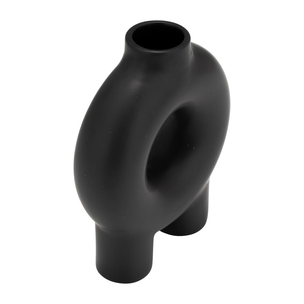 Cer,7",donut Footed Vase,black. Picture 4
