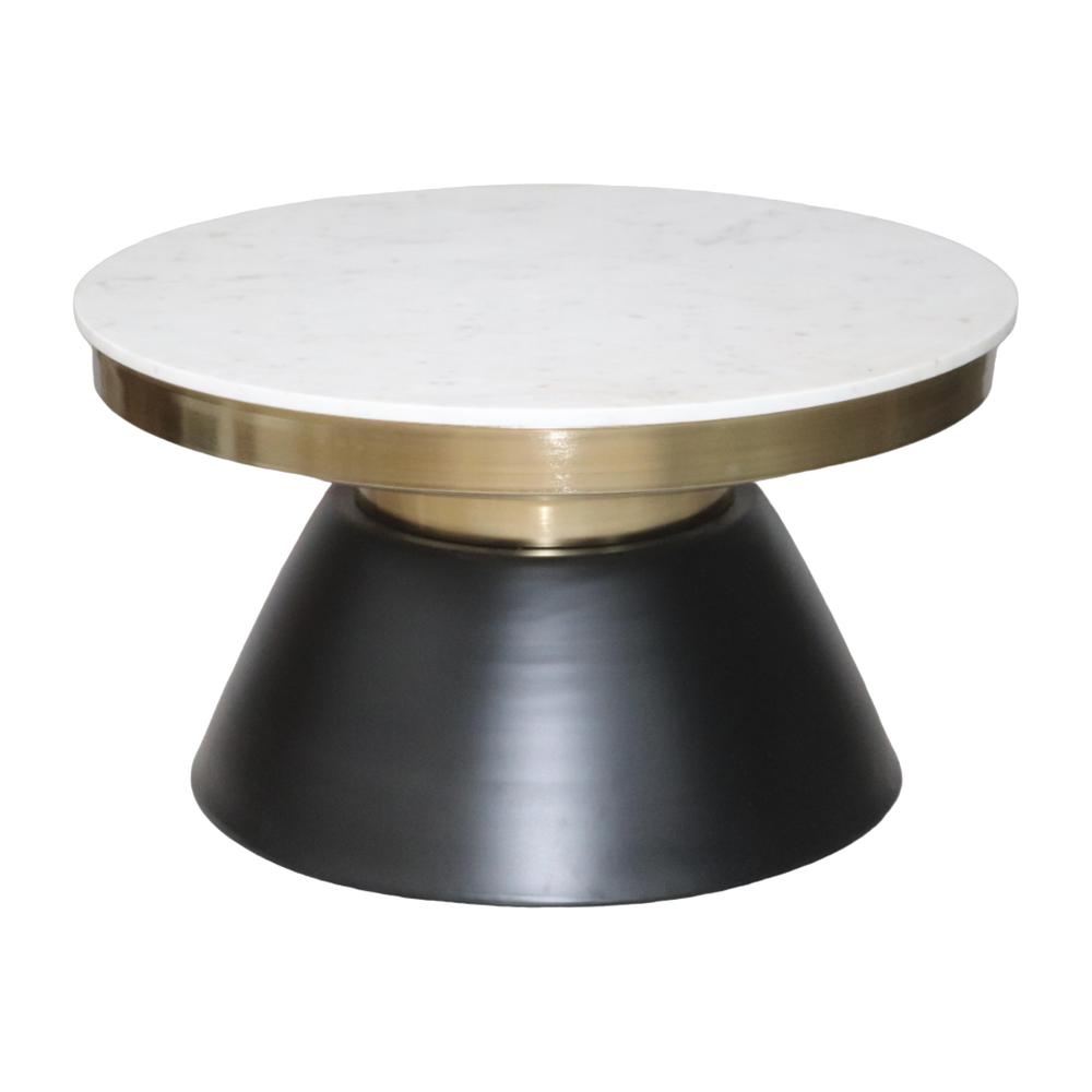 17" Marble Top Round Coffee Table, Black & Gold. Picture 1