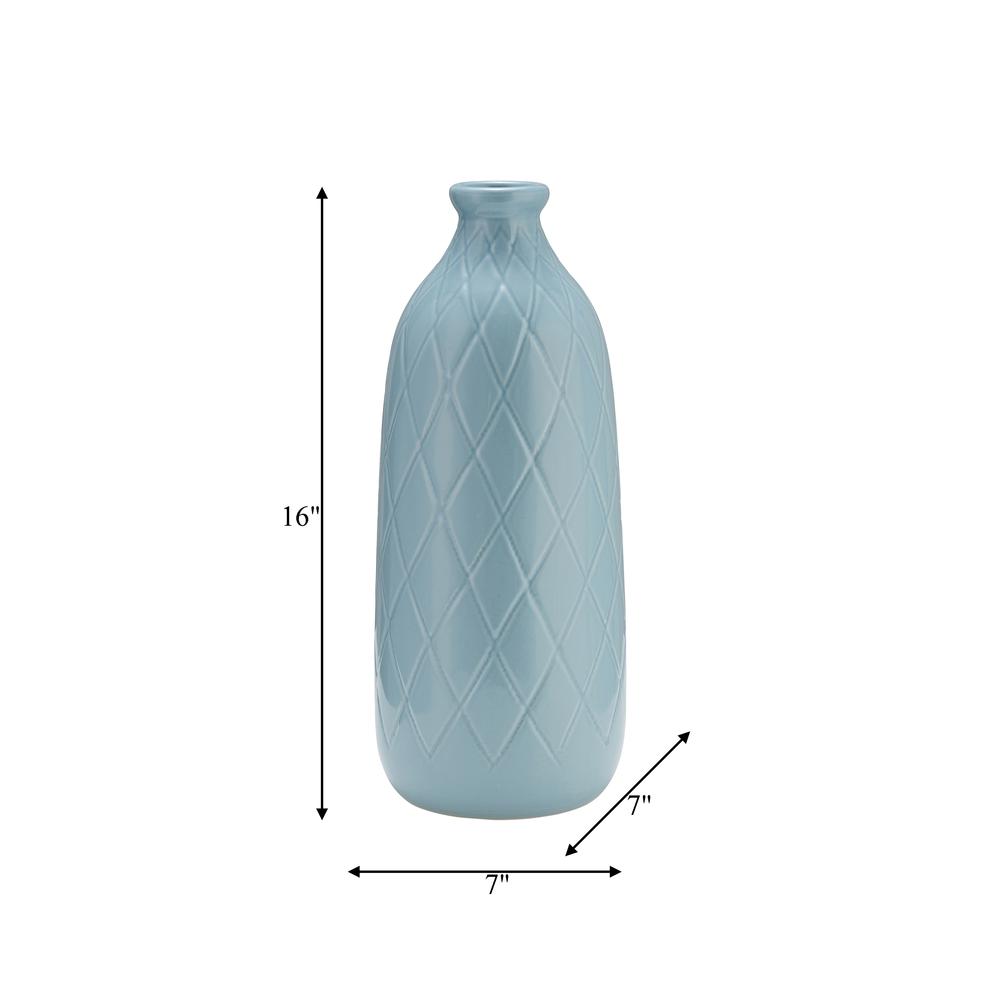 Cer, 16" Plaid Textured Vase, Cameo Blue. Picture 9