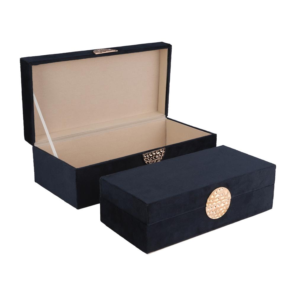 Wood, S/2 10/12" Box W/ Medallion, Navy/gold. Picture 2