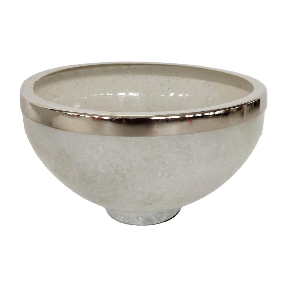 Glass,10",bowl W/ring Deco,white. Picture 1