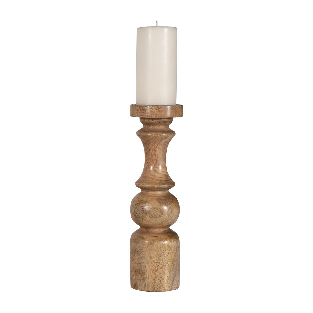 Wood, 14" Traditional Pillar Candleholder, Natural. Picture 2