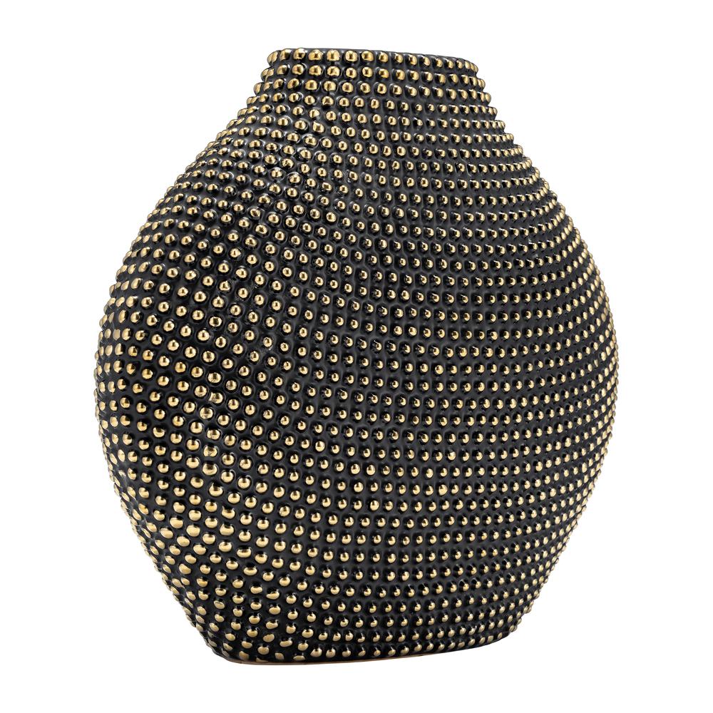 Ceramic 16" Beaded Vase, Black/gold. Picture 3