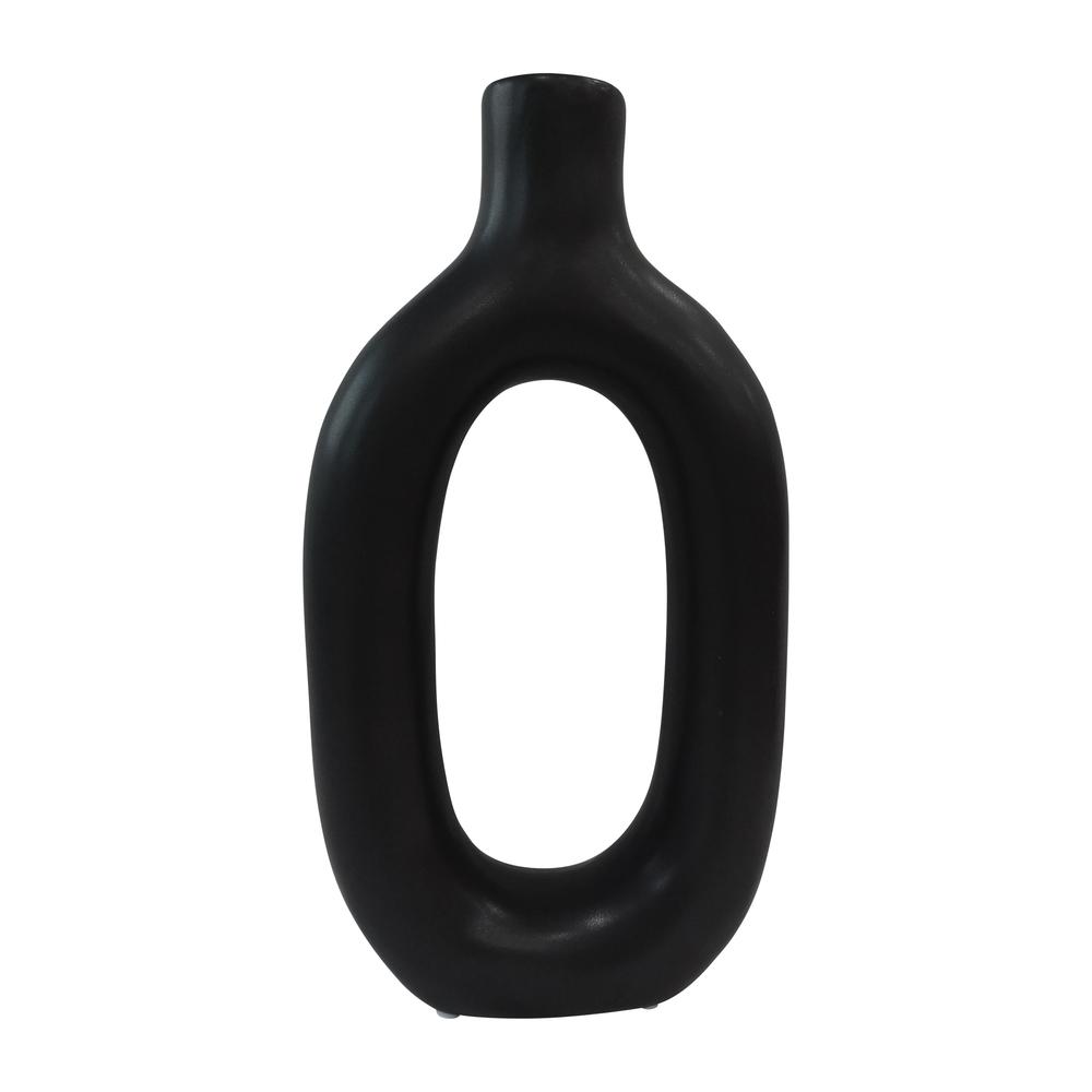Cer, 9" Textured Cut-out Vase, Black. Picture 1