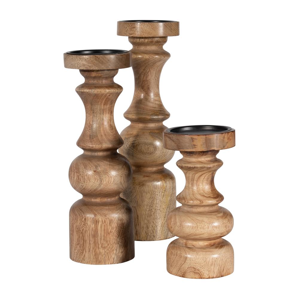 Wood, 14" Traditional Pillar Candleholder, Natural. Picture 6