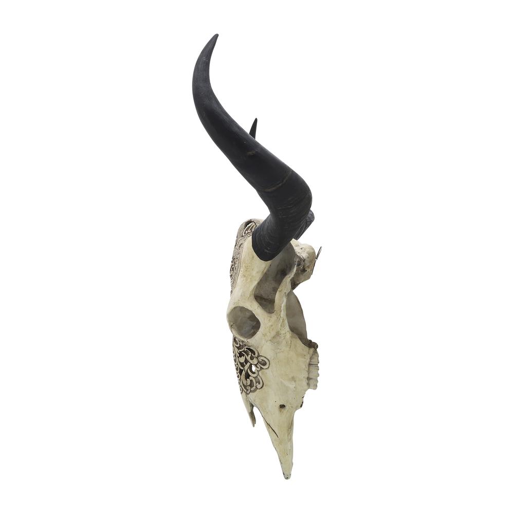 Resin, 28" Bull Skull Wall Accent, Ivory/black Kd. Picture 5