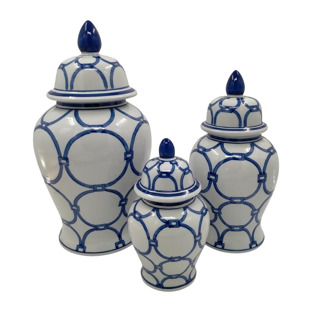 Cer, 18" Links Temple Jar, Blue/white. Picture 2