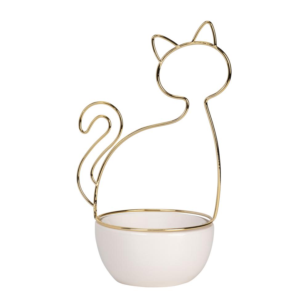 10"h Cat Trinket Tray, White. Picture 1