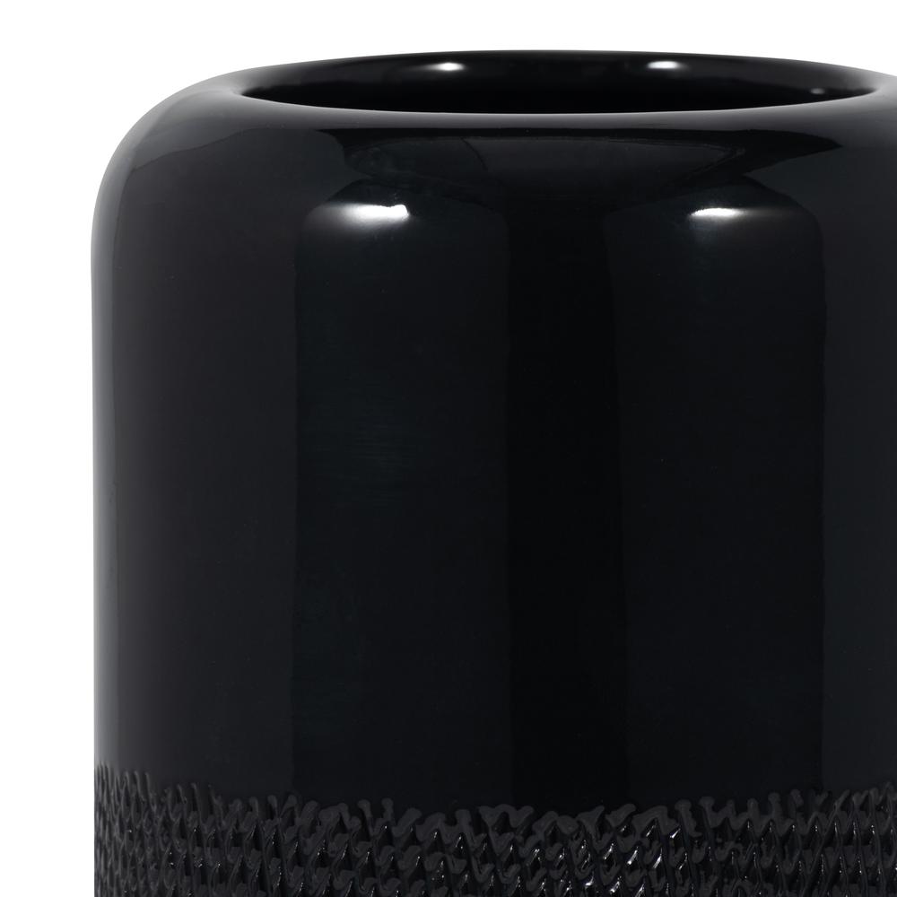 Cer, 10"h Grooved Vase, Black. Picture 4