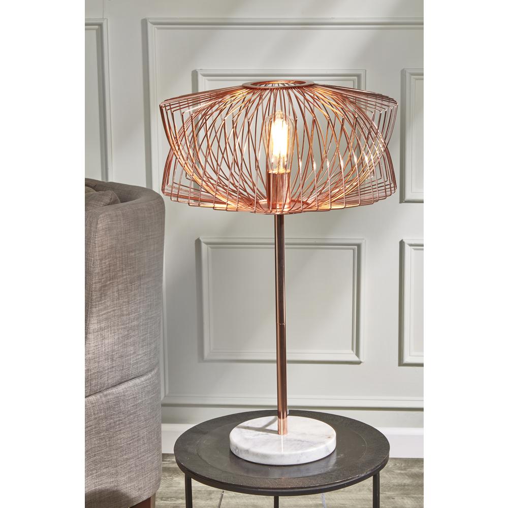 Metal 28" Table Lamp W/cage Shade, Rose Gold. Picture 3