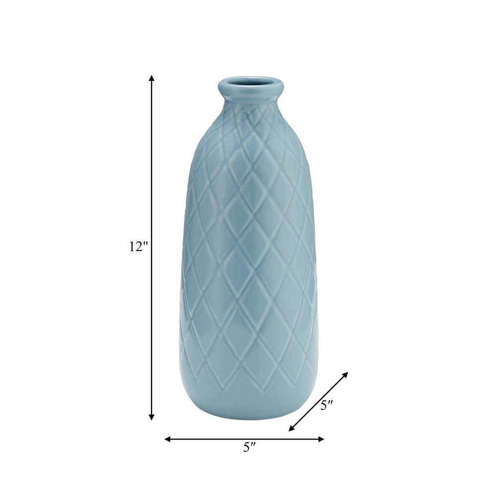 Cer, 12" Plaid Textured Vase, Cameo Blue. Picture 8