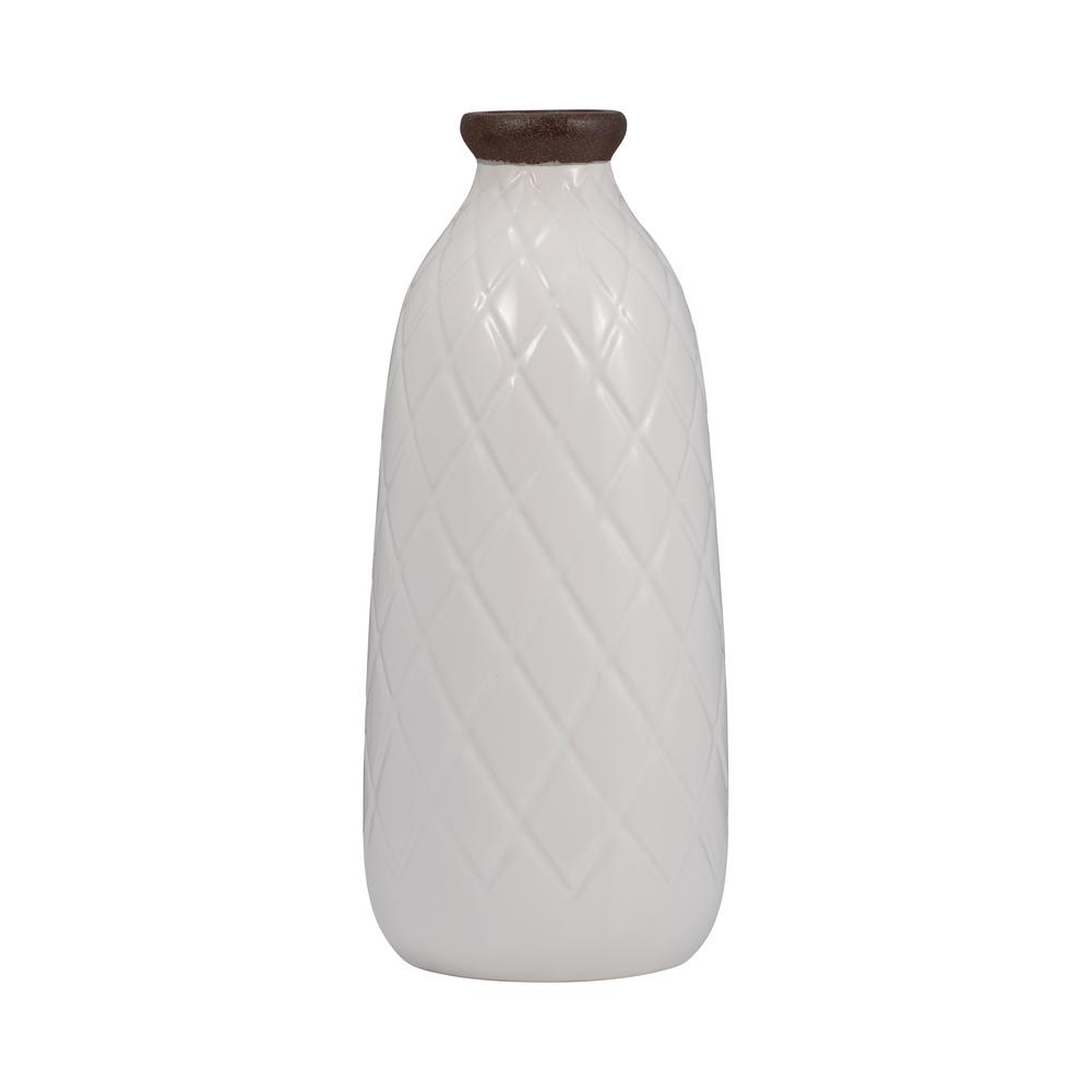 Cer, 12" Plaid Textured Vase, White. Picture 2