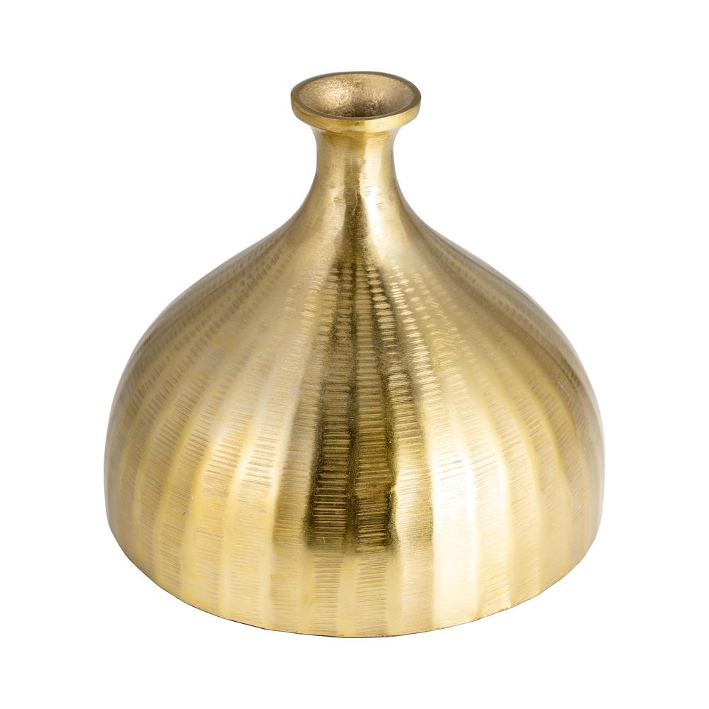 Metal, 7" Bulbous Vase,gold. Picture 2