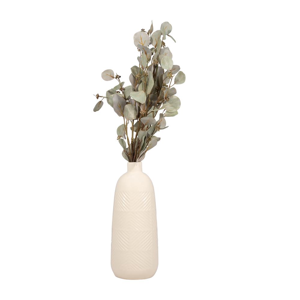 Cer, 14" Textured Lines Vase, Cotton. Picture 3