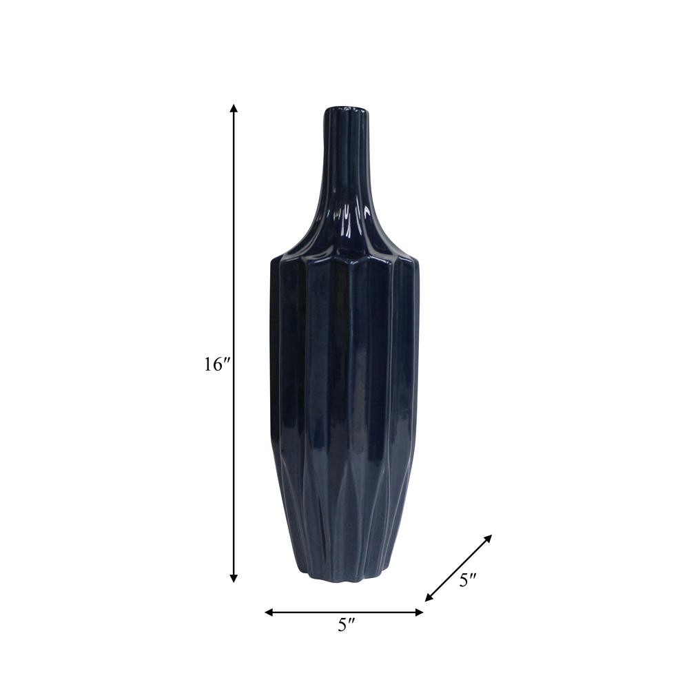 Cer, 16" Fluted Vase, Navy. Picture 8