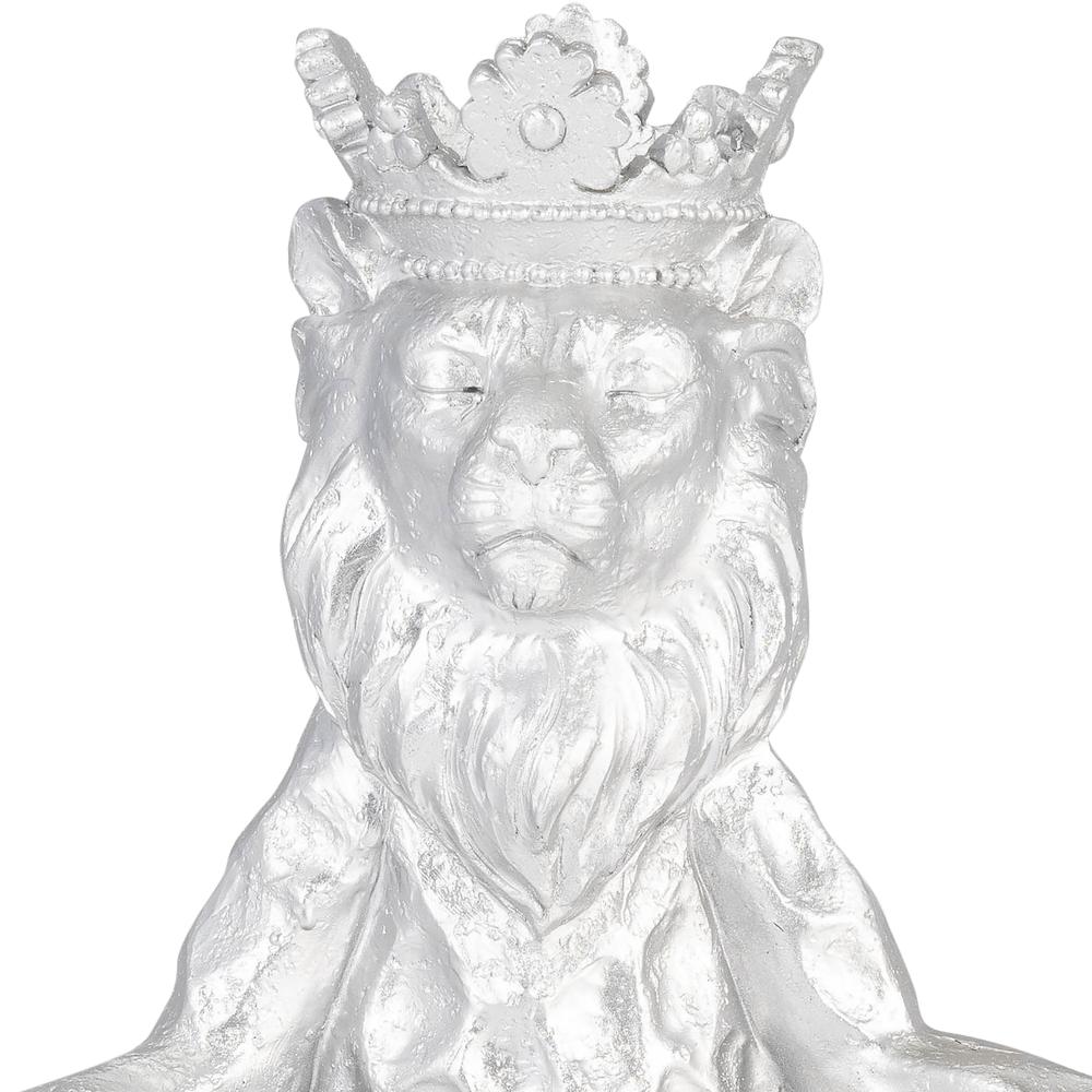 Resin 7" Yoga Lion W/ Crown, Silver. Picture 5