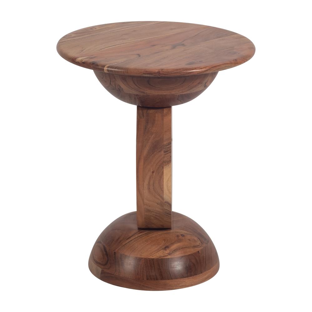 19" Solid Wood Disc On Dome Side Table, Nat. Picture 3