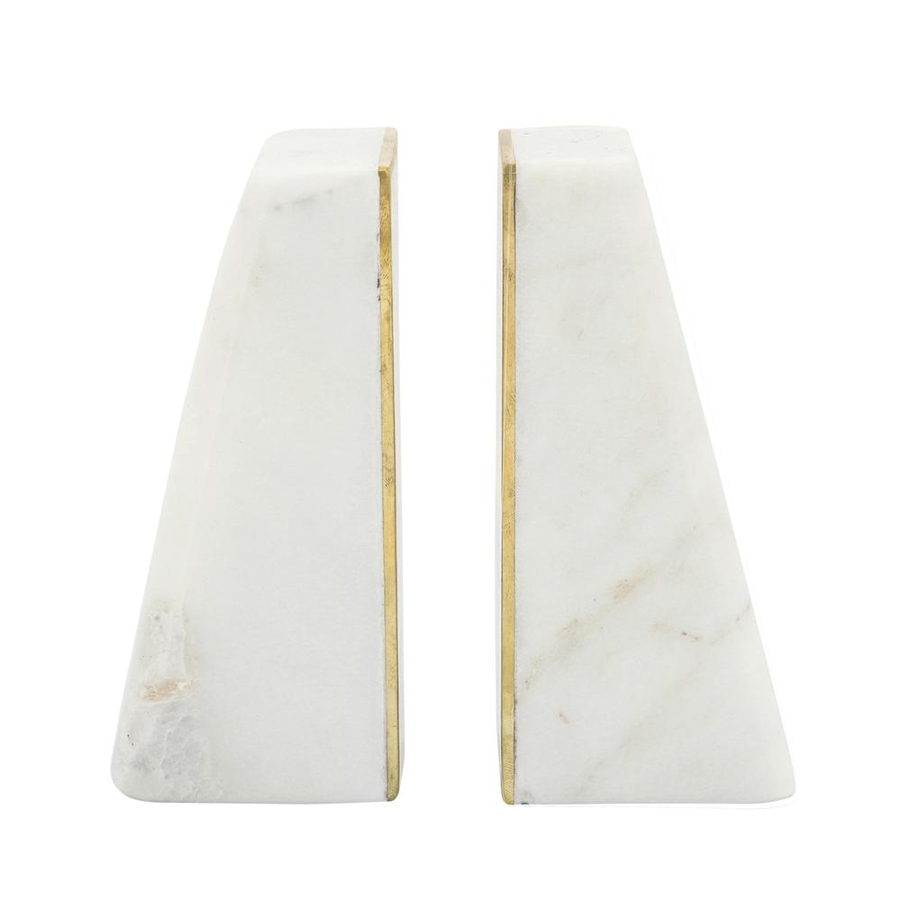 S/2 Marble 6"h Slanted Bookends W/gold Trim,white. Picture 2